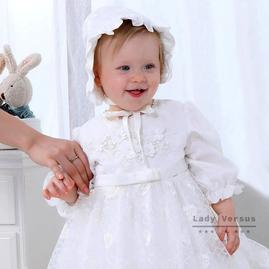 White long Baby Girl Baptism Dress /beaded lace/ Baby Girl Christening Gown | Baby Girl Baptism Outfit |  Baptism long dress with bonnet