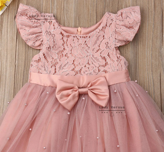Pink white  Baby girls party dress/Baby Girl 1st Birthday dress / gold Girl dress/Flower girls dress/ Princess  dress/ Birthday dress Lady Versus