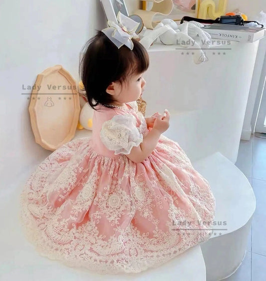 Baby  Girls blush pink puffy dress / princess dress/ Girls vintage dress /Baby Girl 1st Birthday dress /Girl occasion dress/ Birthday dress