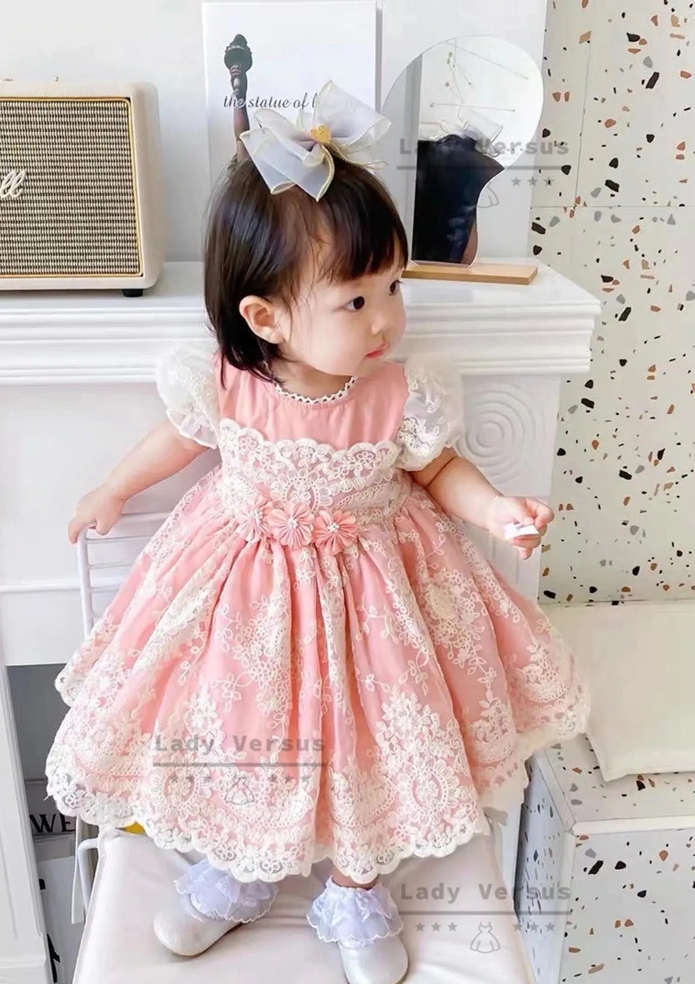 Baby  Girls blush pink puffy dress / princess dress/ Girls vintage dress /Baby Girl 1st Birthday dress /Girl occasion dress/ Birthday dress