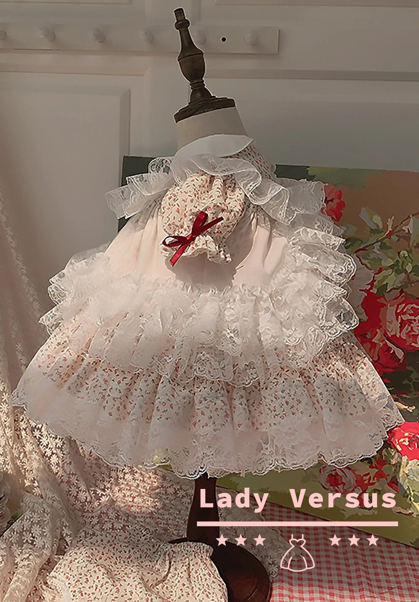 Baby Girl  Floral Lace Vintage Spanish dress / Princess  Dress / Girl Birthday dress/ Party dress /Causal Dress