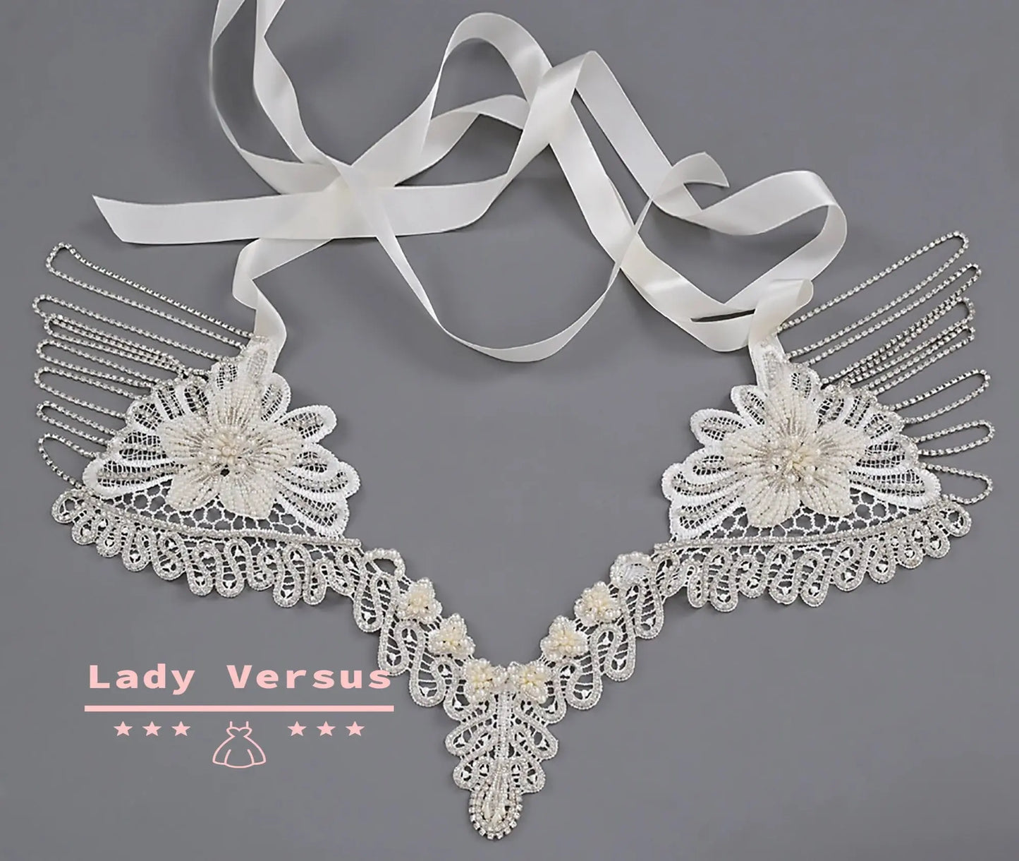 Jewelry Necklaces Shoulder, Lace and Pearl Shoulder, Wedding Shoulder, Wedding Shoulder Jewelry, Bridal Shoulder Necklace Lady Versus