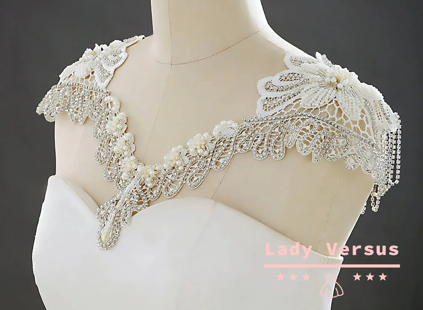 Jewelry Necklaces Shoulder, Lace and Pearl Shoulder, Wedding Shoulder, Wedding Shoulder Jewelry, Bridal Shoulder Necklace