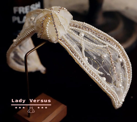 Unique Lace and Pearl Headpieces / bohemian hair tiara / Bridal Crown /Wedding Tiara/  Bridal hair Jewellery/ Photoshot hair accessories/ Lady Versus