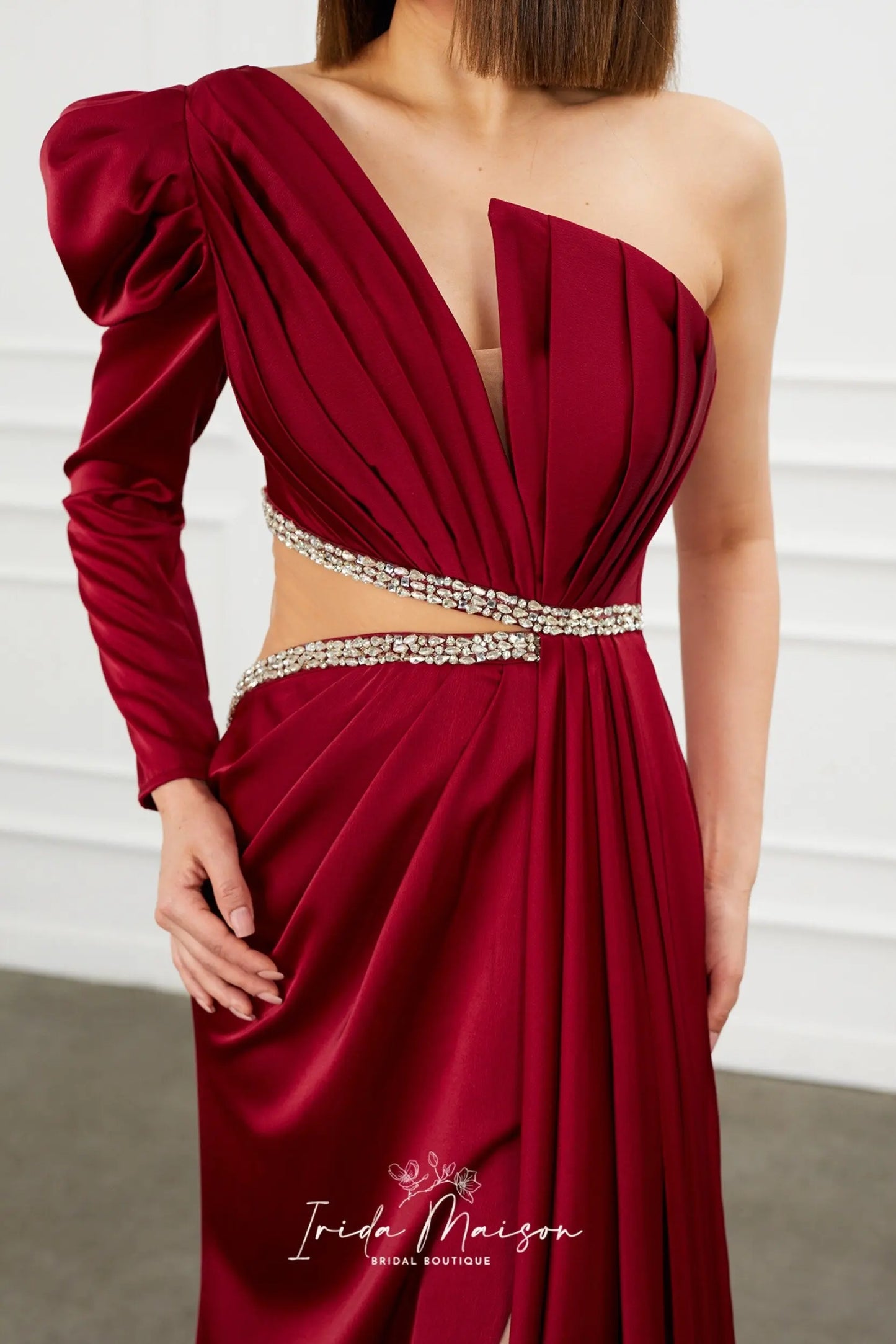 Luxury satin long Prom dress with long sleeve, Cocktail Dress, long Dress, Red Carpet Dress, Party Dress, Special Occasion Dress, unique