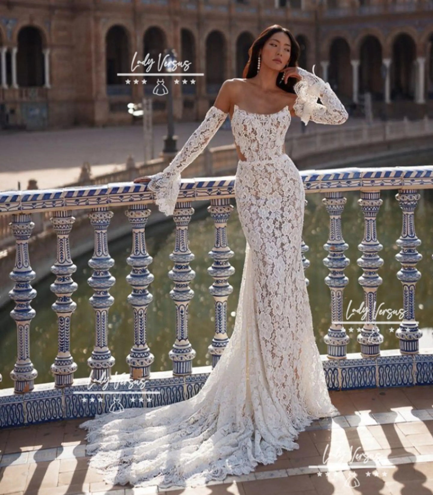 Bohemian gorgeous  Lace Wedding  Dress /Beach wedding dress /bridal gown/ bohemian lace dress /Mermaid Wedding Dress