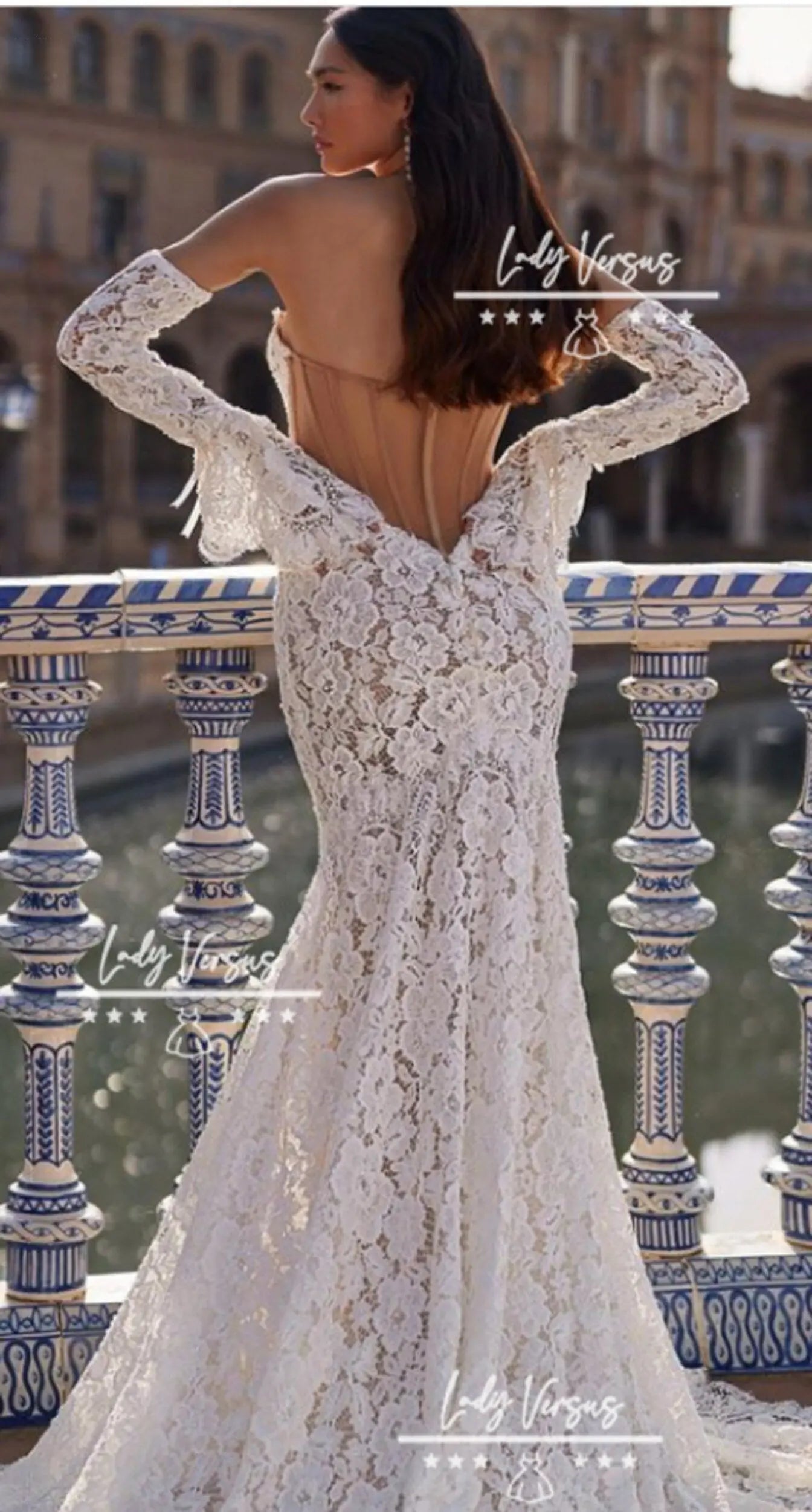 Bohemian gorgeous  Lace Wedding  Dress /Beach wedding dress /bridal gown/ bohemian lace dress /Mermaid Wedding Dress