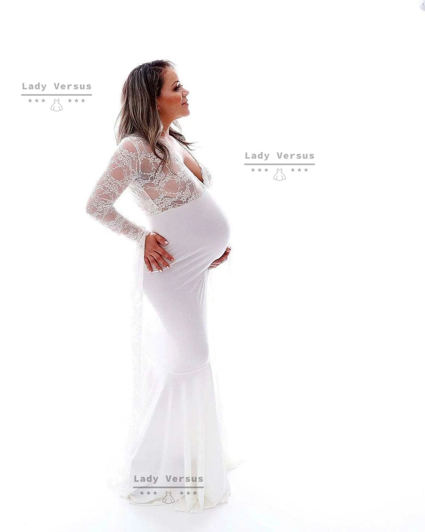 White top lace maternity Dress /Maternity Boudoir dress / Lace  Maternity Dress  / Photo Props/ Pregnancy photoshoot dress