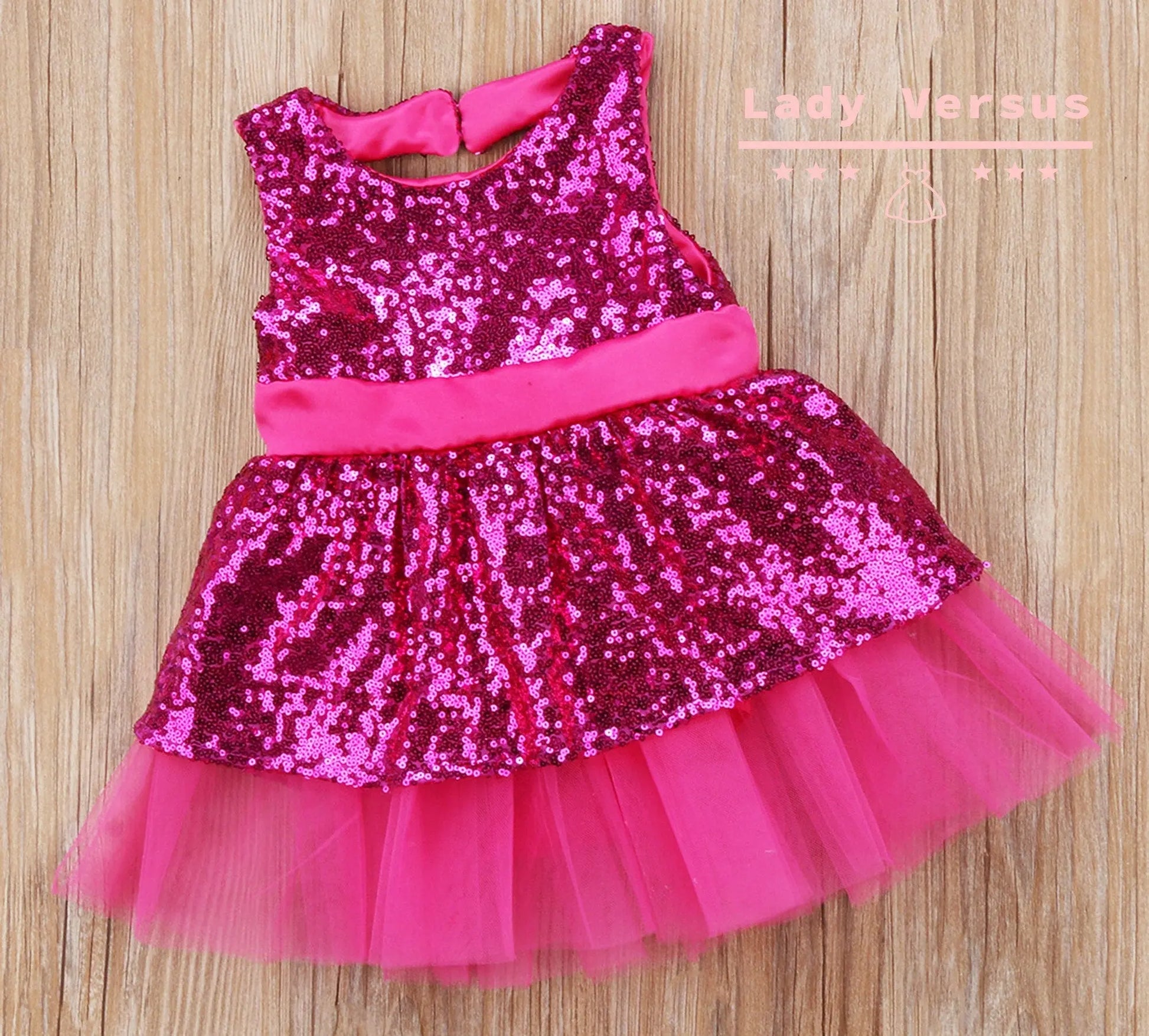 Pink 9-12 the last one  girls party dress/ Baby Girl 1st Birthday dress /  lace  Girl dress/ Flower girls dress/ Princess  dress Lady Versus