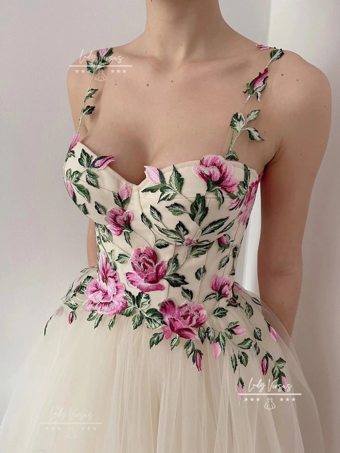 Elegant white lace with embroidery summer flower Wedding  Dress /Beach wedding dress /bridal gown/ Elegant dress/ Prom Dress
