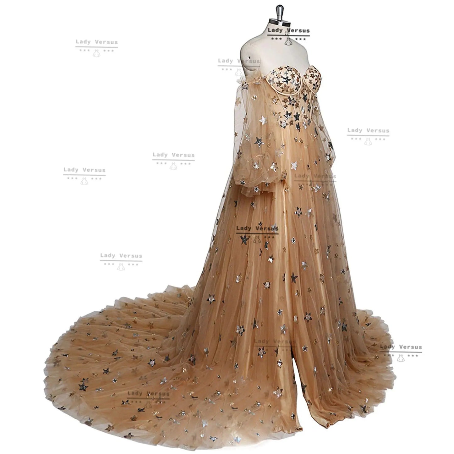 Unique gold stars tulle elegant Occasion Dress /Beach wedding dress /bridal gown/ star tule dress/ wedding dress/ Prom dress