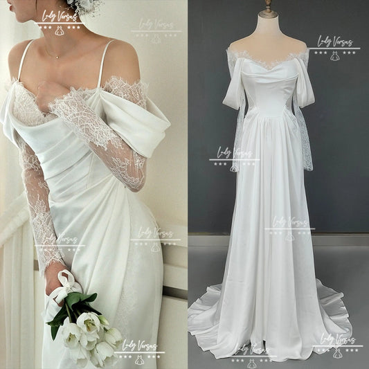 Wedding satin dress , Victorian style dress, Edwardian, Gatsby , Vintage Dress, French, wedding gown, beach wedding dress Lady Versus