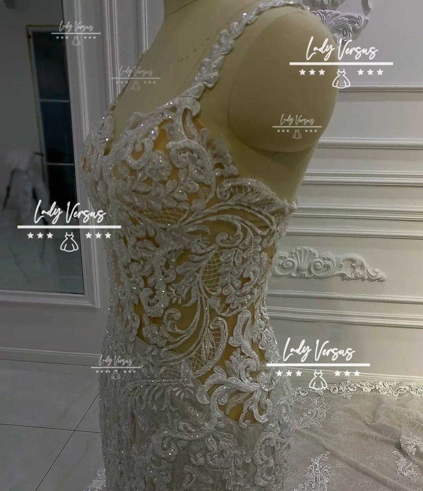 Luxury bridal mermaid style dress/ Extravagant bridal gown/Gorgeous hand beaded wedding dress/ ball gown Lady Versus