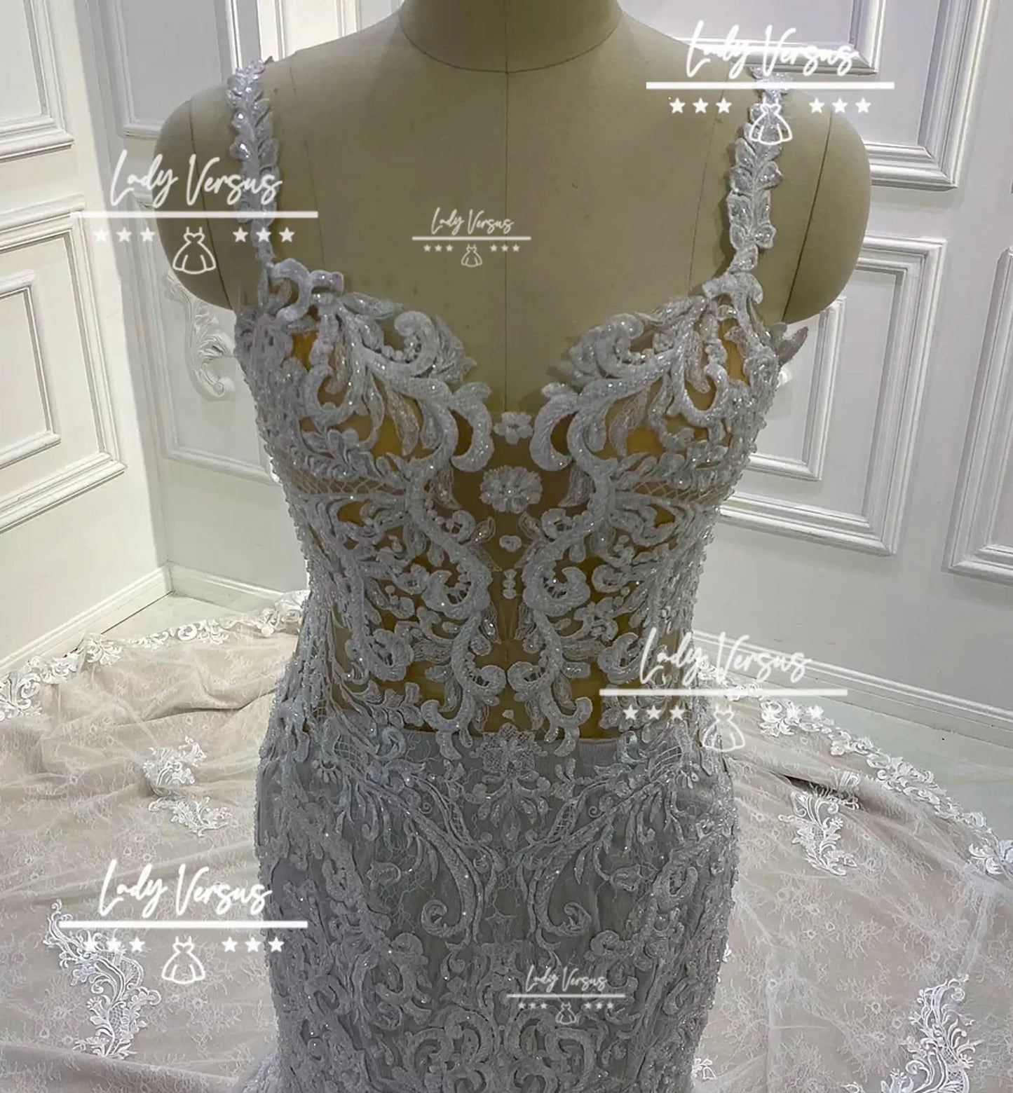 Luxury bridal mermaid style dress/ Extravagant bridal gown/Gorgeous hand beaded wedding dress/ ball gown Lady Versus