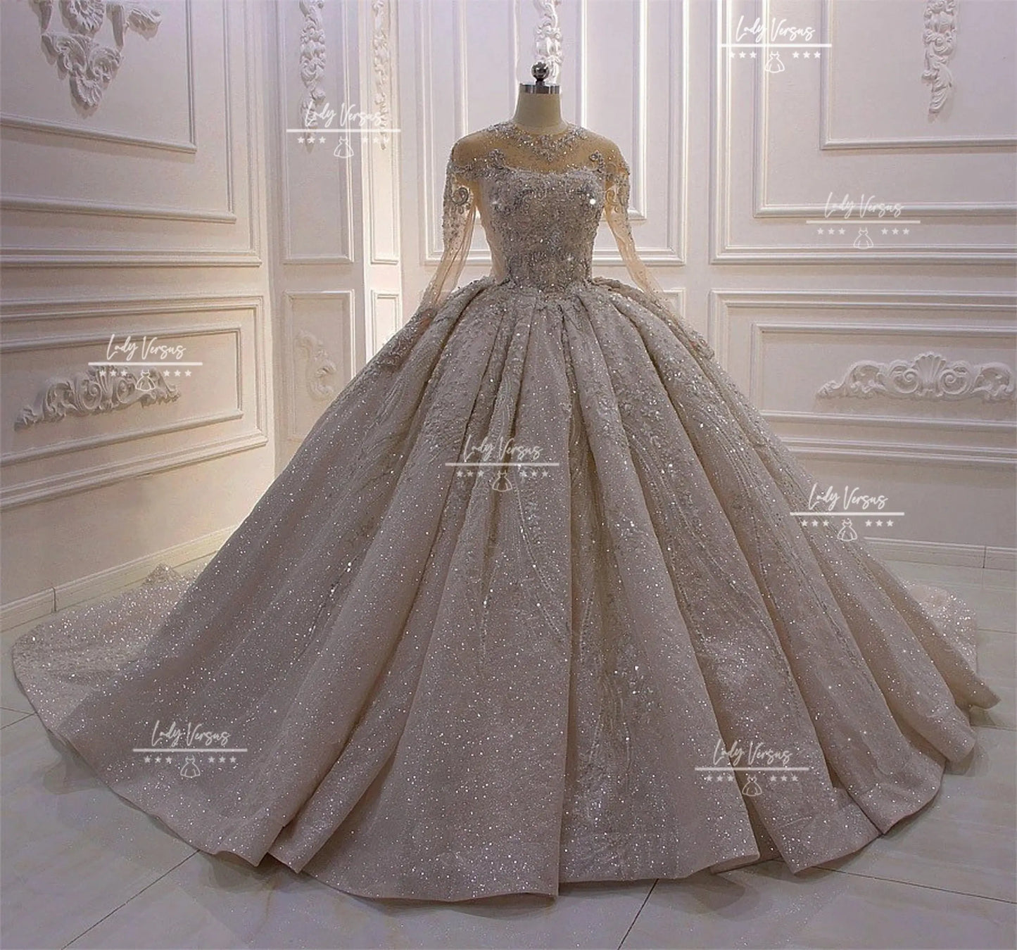 Luxury bridal princess dress/ Extravagant bridal gown/Gorgeous hand beaded wedding dress/ ball gown