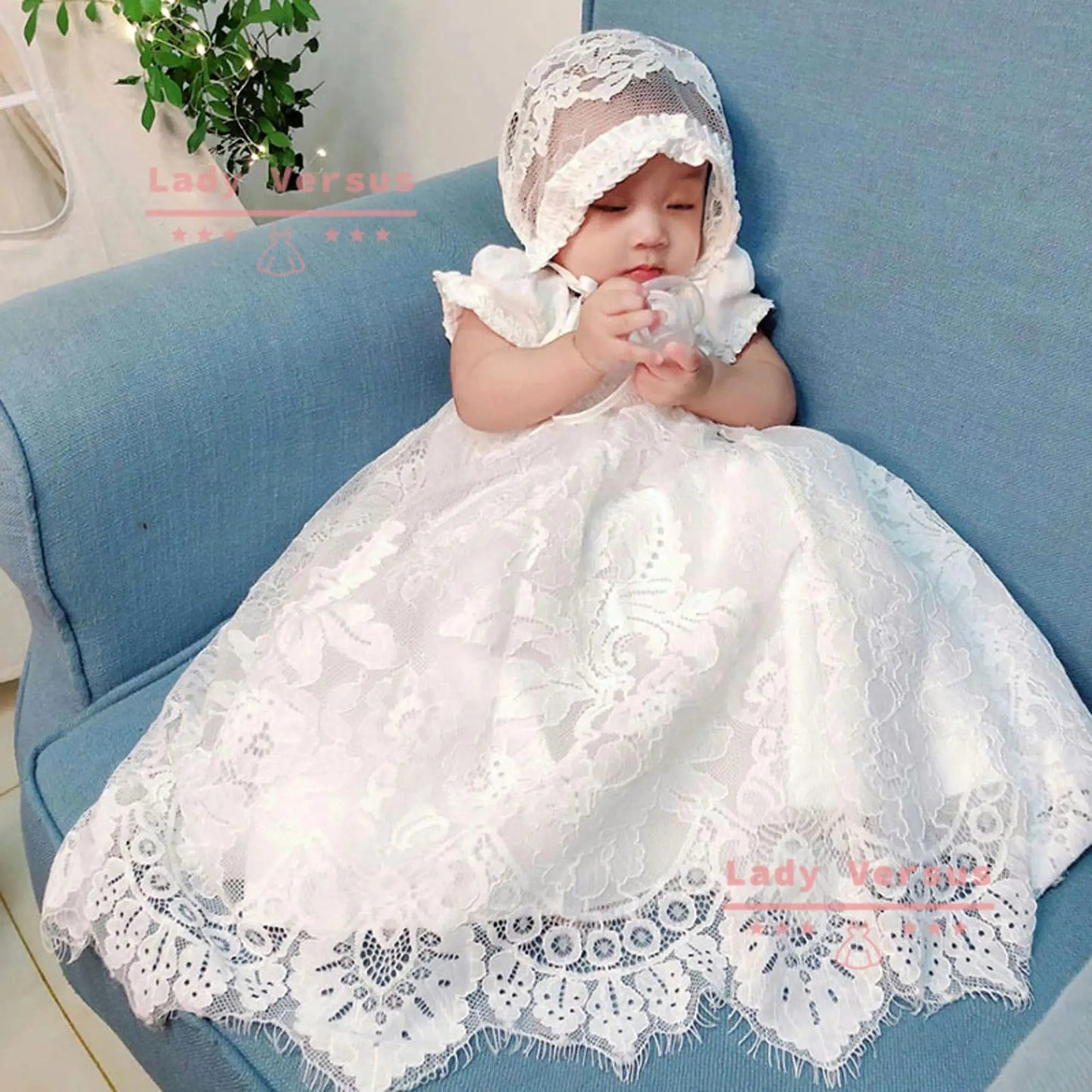 Ivory Baby girls christening dress/Baby Girl 1st Birthday/ Dress and bonnet /Flower girls dress/ Princess dress/ Birthday dress/ baptism