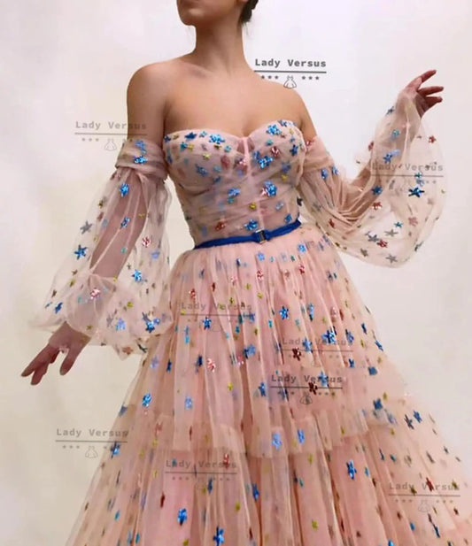 Unique Fairy Tail pink and blue stars tulle bohemian wedding dress /Beach wedding dress /bridal gown/ bohemian dress Lady Versus