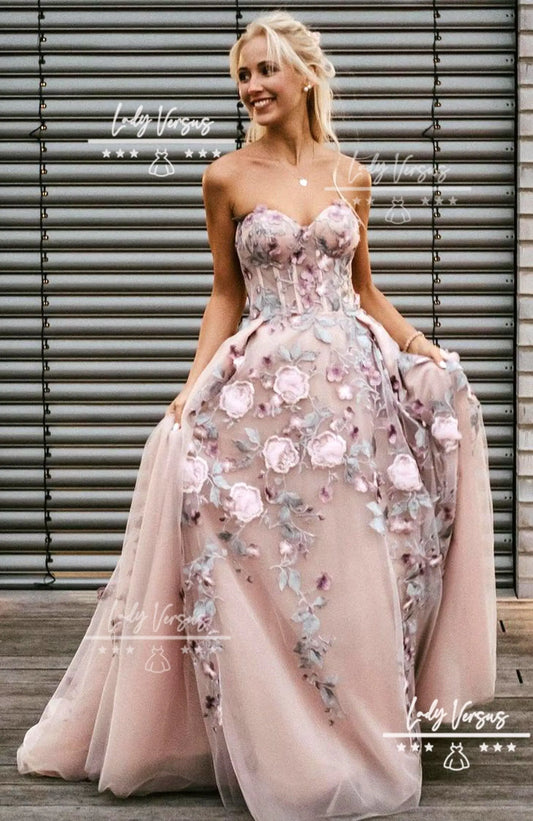 Unique Floral Occasion dress /flowers embroidery Long prom dress /Fairy-tail  Wedding Dress /Beach wedding dress/ corset top Lady Versus