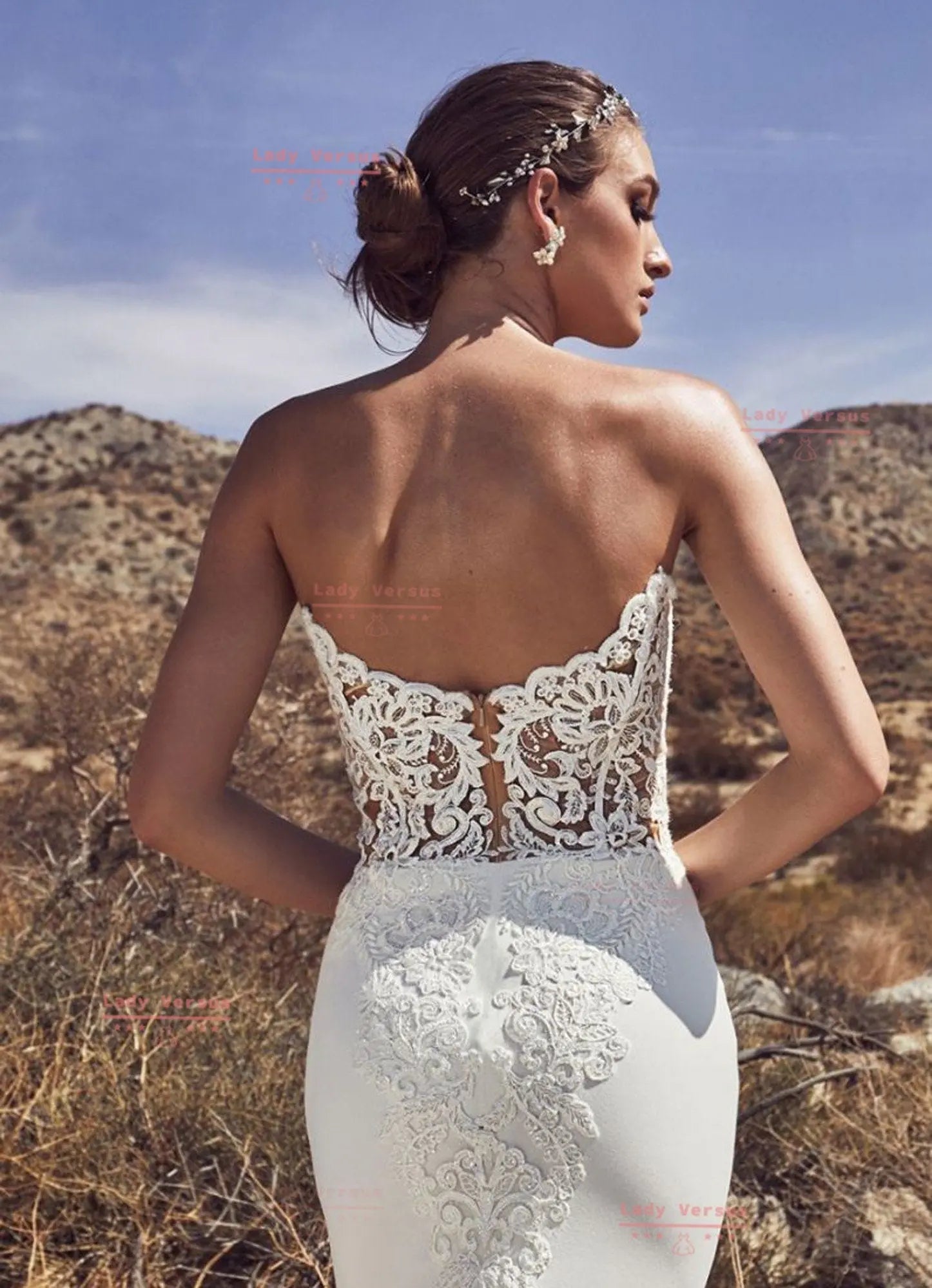 Bohemian elegant Lace Wedding  Dress /Beach wedding dress /bridal gown/ bohemian lace dress/ long double trail Lady Versus