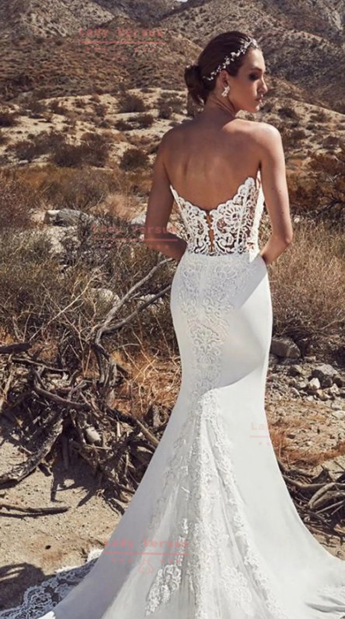 Bohemian elegant Lace Wedding  Dress /Beach wedding dress /bridal gown/ bohemian lace dress/ long double trail Lady Versus