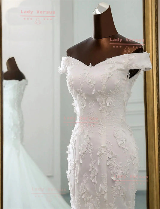 Elegant mermaid 3D flowers Wedding  Dress /Beach wedding dress /bridal gown/ bohemian lace dress/sequined lace/ mermaid wedding dress Lady Versus