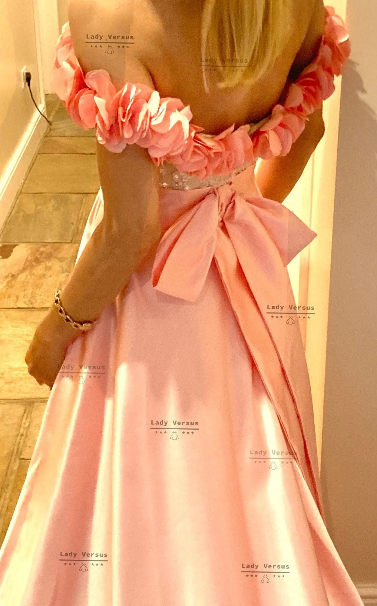 Prom dress Pink Satin dress with train / Bridesmaids dress/ Homecoming dress/ Occasional dress/Graduation Gown/ Occasion  Dress/ only 1 left Lady Versus