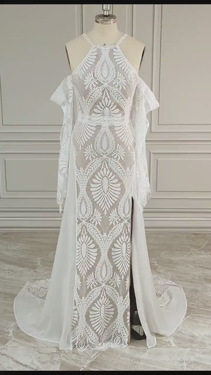 Boho Wedding Dress/ Bohemian Wedding Dress/ Beach Wedding Dress / Elegant  Lace bohemian wedding dress