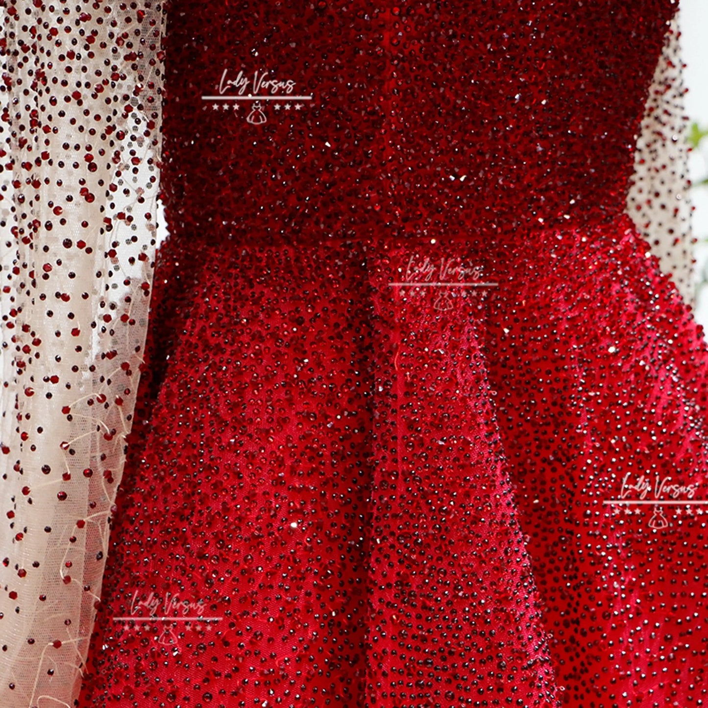 Luxury burgundy- red  Beaded long sleeve dress / Wedding Guest dress/ evening gown/celebrity dress/ Prom/Party Dress/ red carpet dress