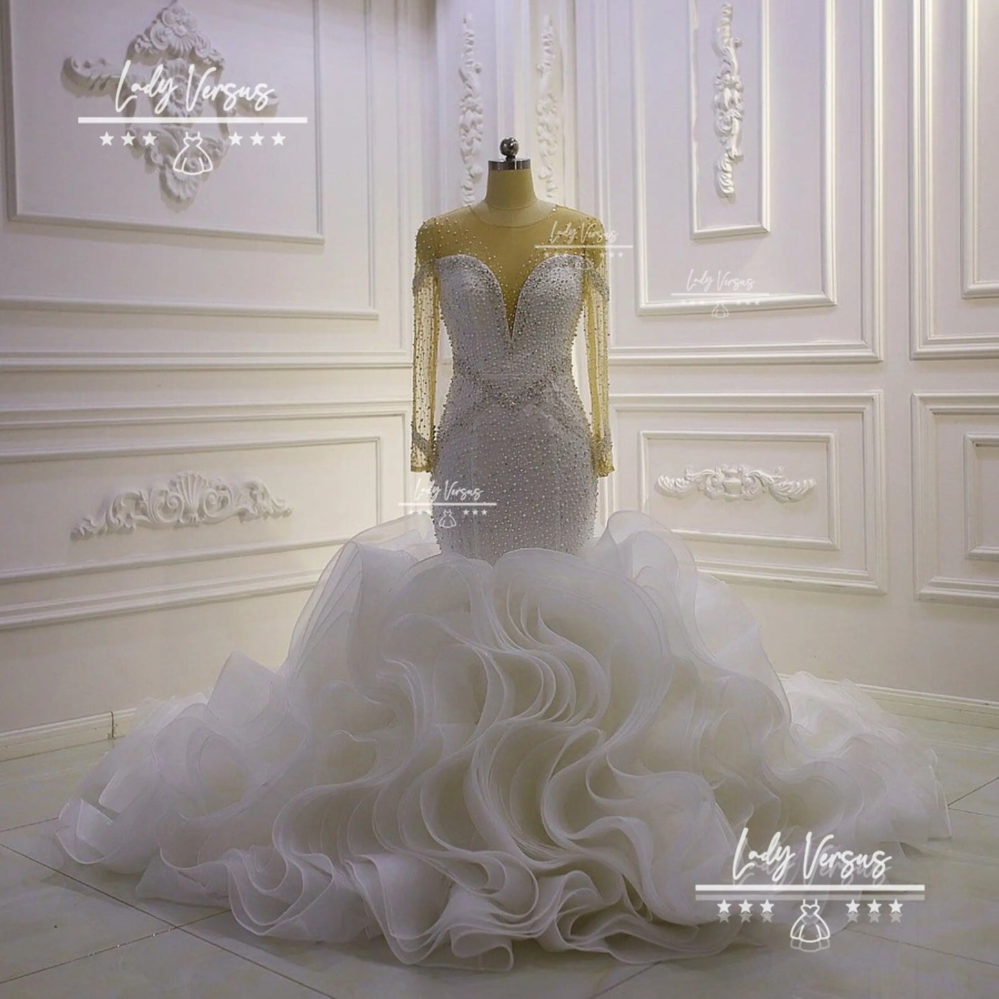 Luxury bridal mermaid style dress/ Extravagant bridal gown/Gorgeous hand beaded bodyce wedding dress/ spaghetti straps-removable Lady Versus