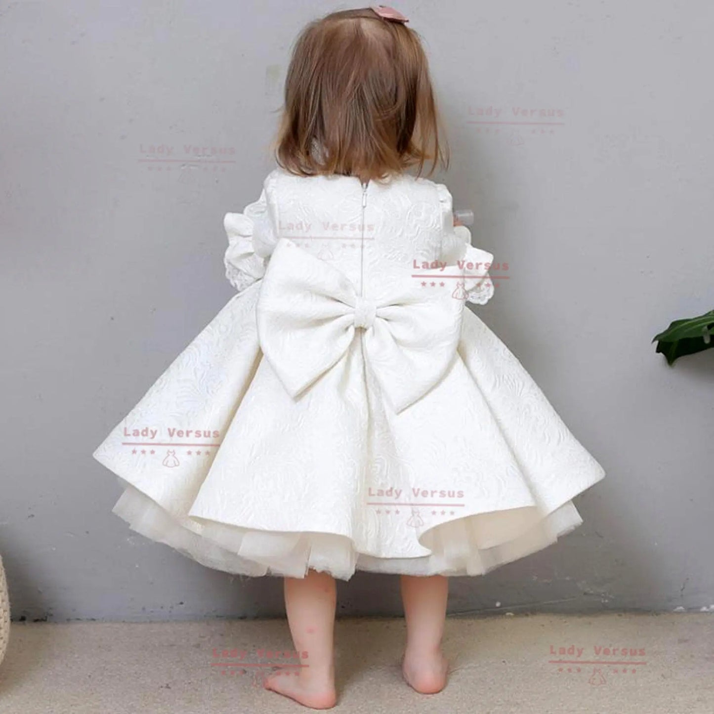 Off white dress with flowers belt Dress /Baby Girl Christening Gown/ Baby Girl Baptism Outfit/ birthday princess gown / toddler dress Lady Versus