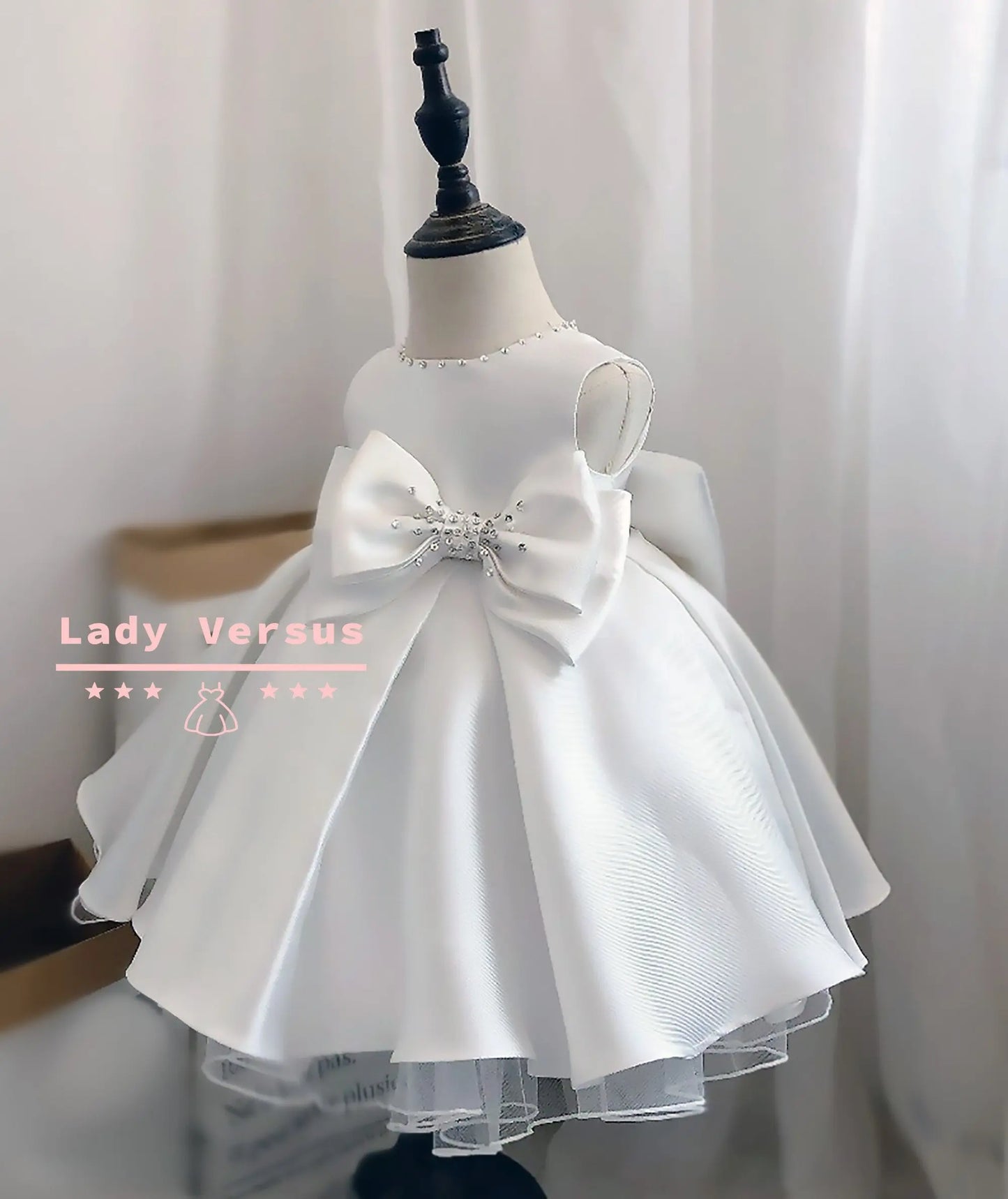 short or long sleeves /White Baby Girl Baptism Dress / Baby Girl Christening Gown /Baptism Outfit/ birthday dress/ toddler white dress Lady Versus