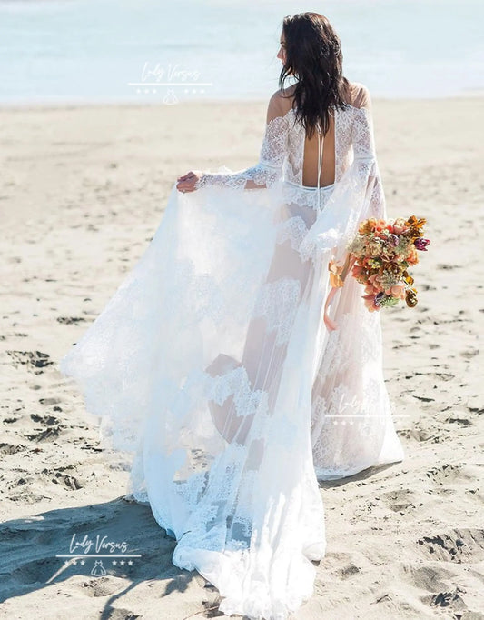 Romantic Elegant Lace Wedding  Dress /Beach wedding dress /bridal gown/ bohemian lace dress/ wedding