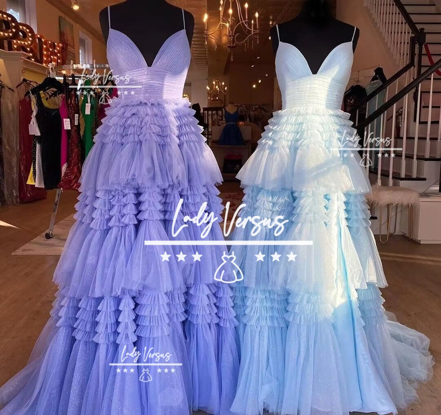 Prom princess dress/ Off Shoulder dress/ Ruffle skirt/ spaghetti straps/ evening dress/ prom dress/ wedding dress Lady Versus