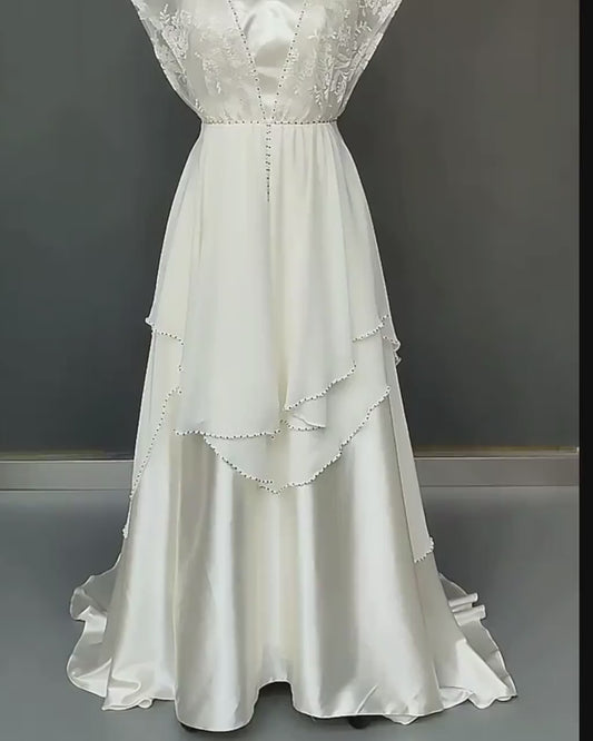 Wedding satin dress , Victorian style dress, Edwardian, Gatsby , Vintage Dress, French, wedding gown, beach wedding dress