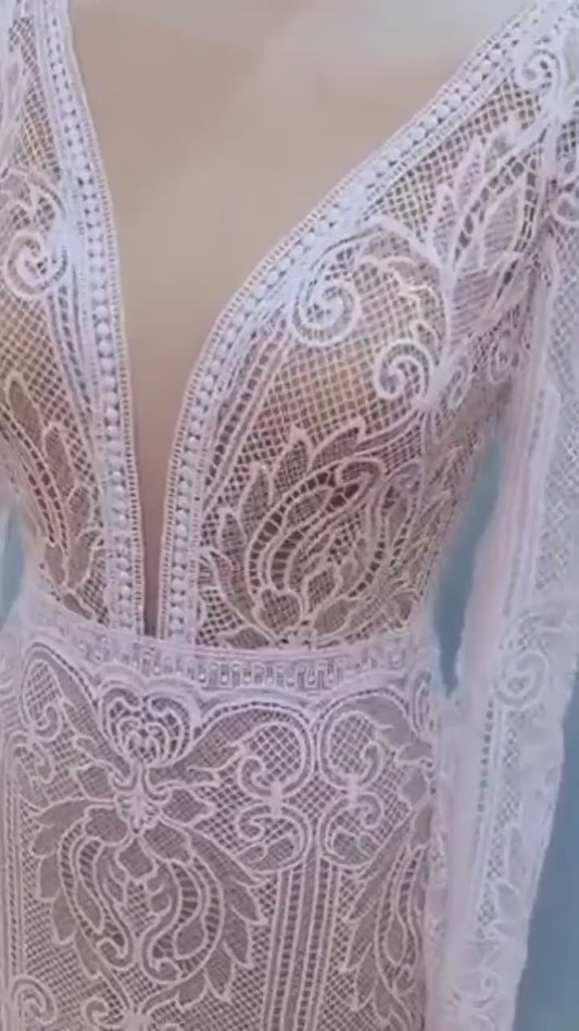 Bohemian elegant Lace Wedding  Dress /Beach wedding dress /bridal gown/ bohemian lace dress/  lace dress