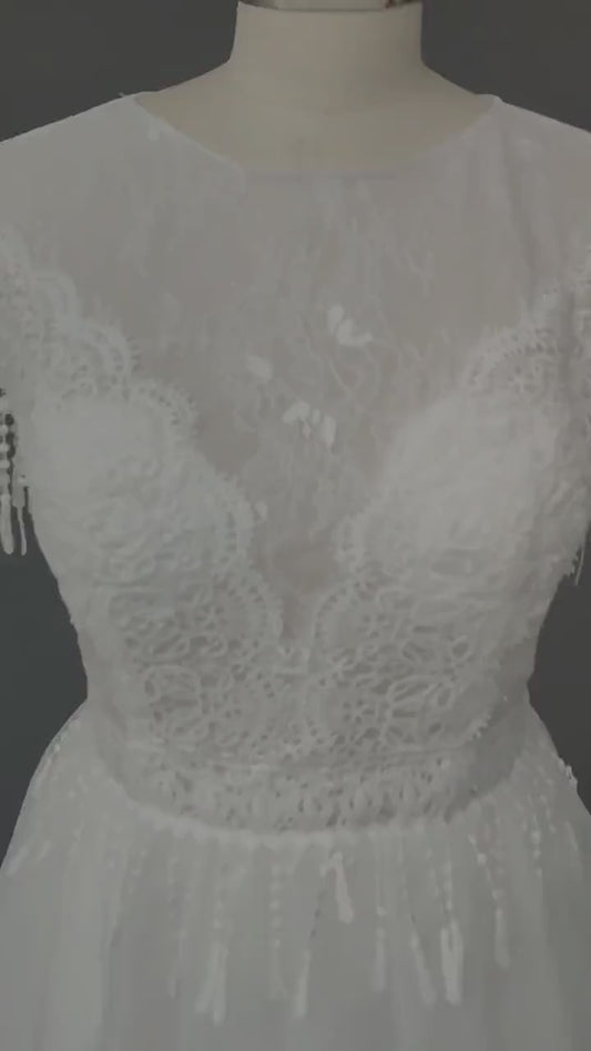 Bohemian elegant Lace top Wedding  Dress /Beach wedding dress /bridal gown/ bohemian lace dress/  lace dress