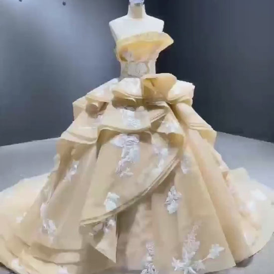 Luxury bridal princess dress/ Extravagant bridal gown/Gorgeous organza layered aplique skirt/ wedding dress/ ball gown/prom dress