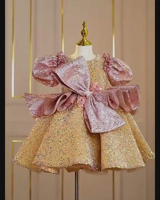 Birthday Dress / Sequin princess dress/ gold dress/ toddlers   dress/ princess dress/ flower girl dress/ occasion gown